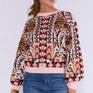 Women's Pink Patterned Knit Sweater